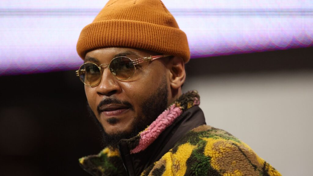 Dec 2, 2023; Atlanta, GA, USA; Former NBA player, Carmelo Anthony before the SEC Championship game at Mercedes-Benz Stadium.