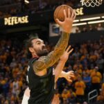 Apr 26, 2025; San Francisco, California, USA; Houston Rockets center Steven Adams (12) rebounds against the Golden State Warriors during the fourth quarter of game three of first round for the 2024 NBA Playoffs at Chase Center.