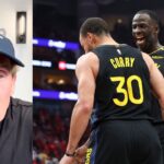 Skip Bayless (L) and Steph Curry and Draymond Green (R)