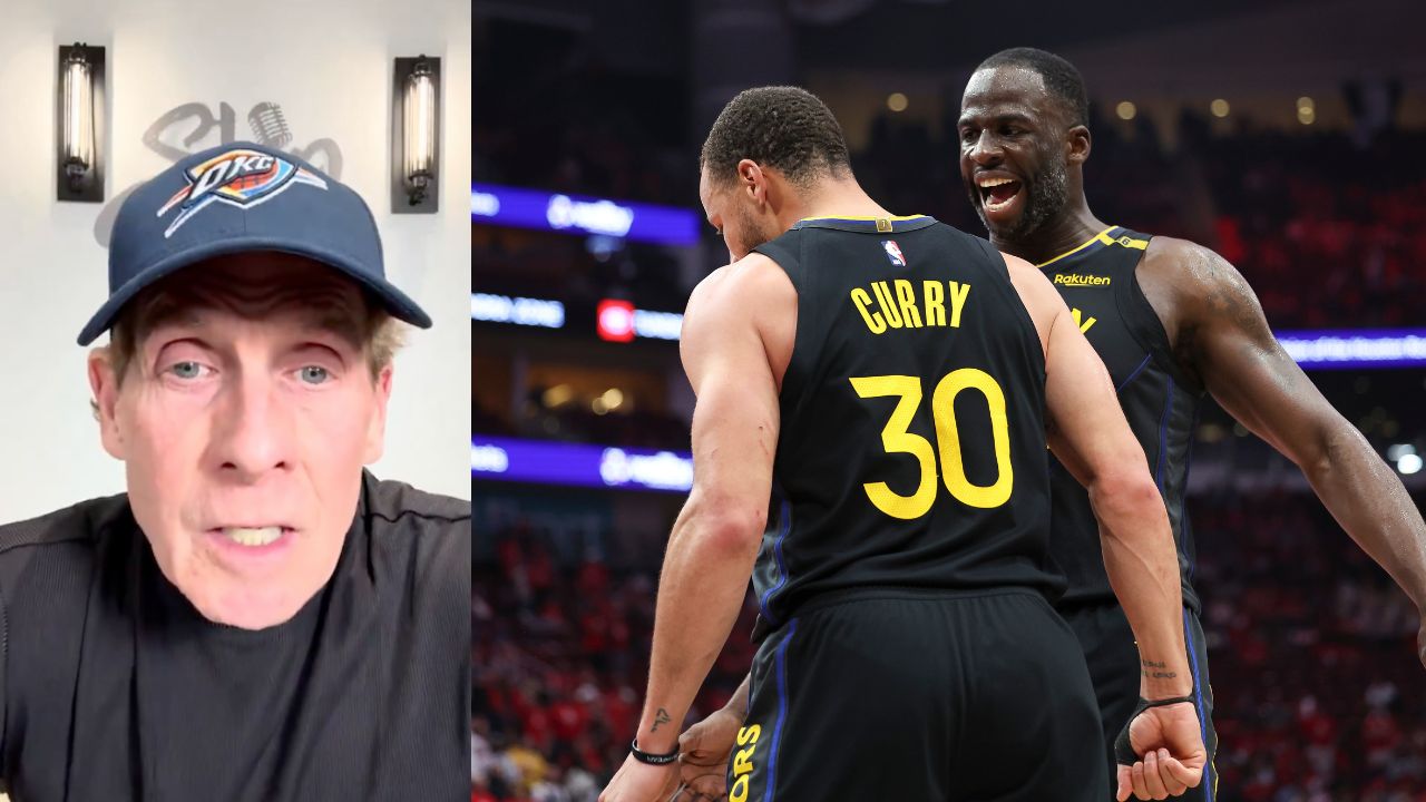 Skip Bayless (L) and Steph Curry and Draymond Green (R)