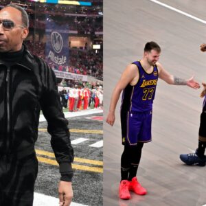 Stephen A. Smith (L), LeBron James and Luka Doncic (R)