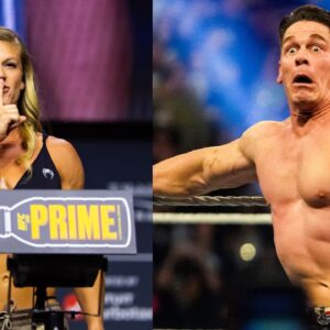 Kayla Harrison (L), John Cena (R)
