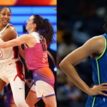 Left: A’ja Wilson and Caitlin Clark; Right: Napheesa Collier