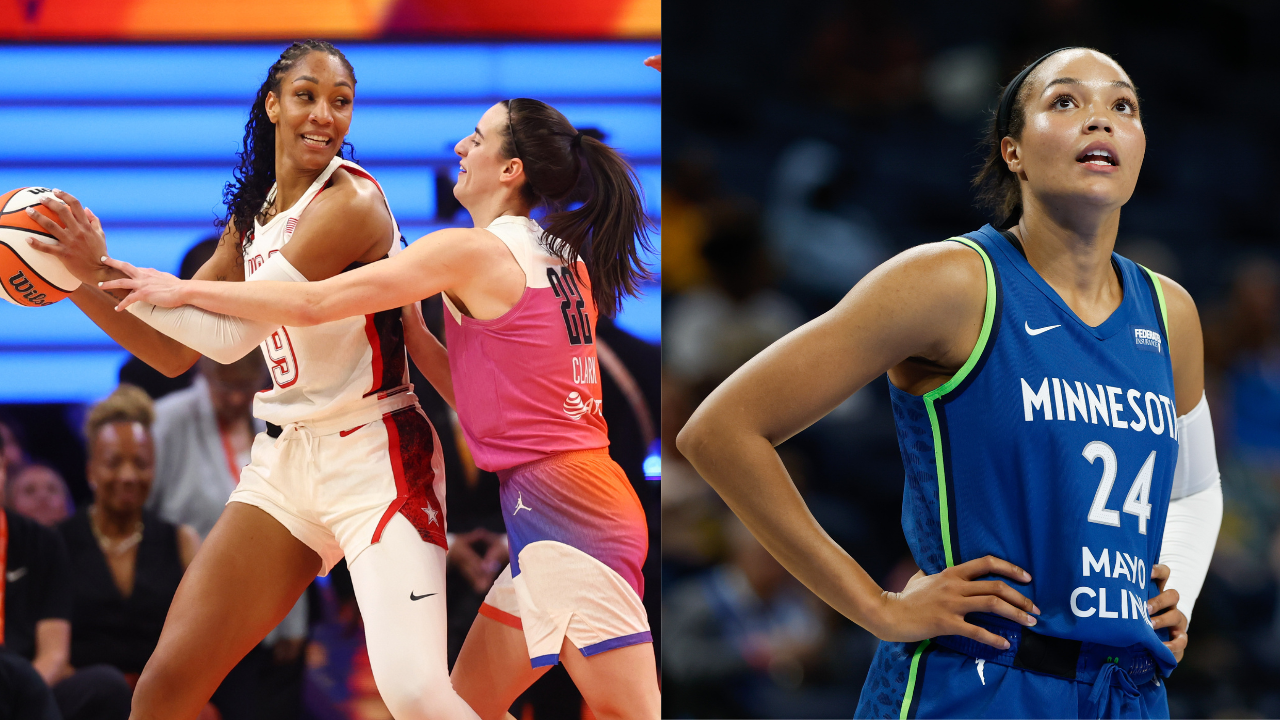 Left: A’ja Wilson and Caitlin Clark; Right: Napheesa Collier