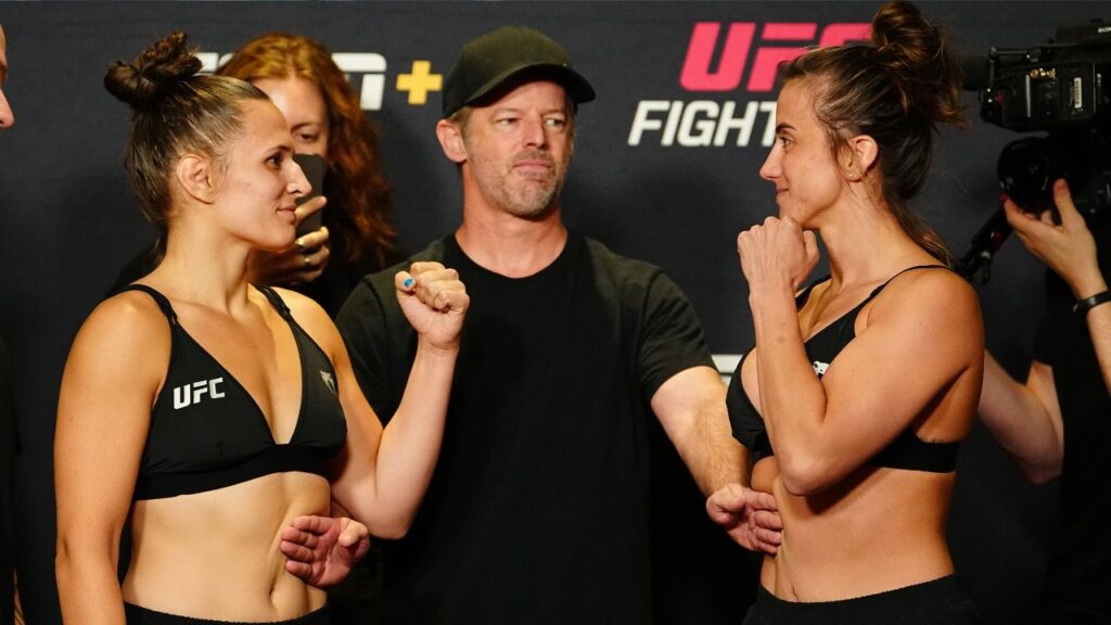Erin Blanchfield and Maycee Barber face-off following the official weigh-ins at UFC Fight Night
