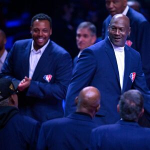 Michael Jordan is honored during halftime during the 2022 NBA All-Star Game at Rocket Mortgage FieldHouse.