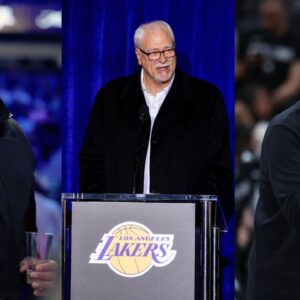 Robert Horry (L), Phil Jackson (C), Gregg Popovich (R)