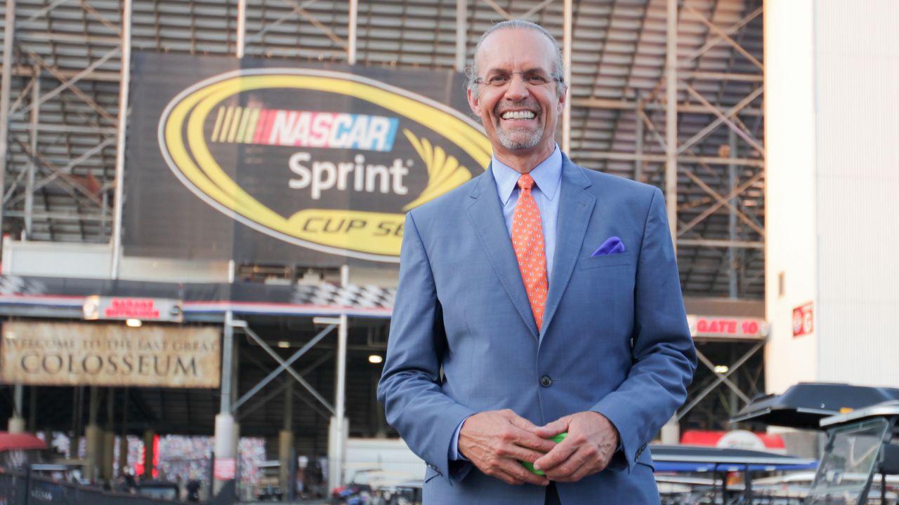 Former NASCAR driver and announcer Kyle Petty at the Irwin Tools Night Race at Bristol Motor Speedway.