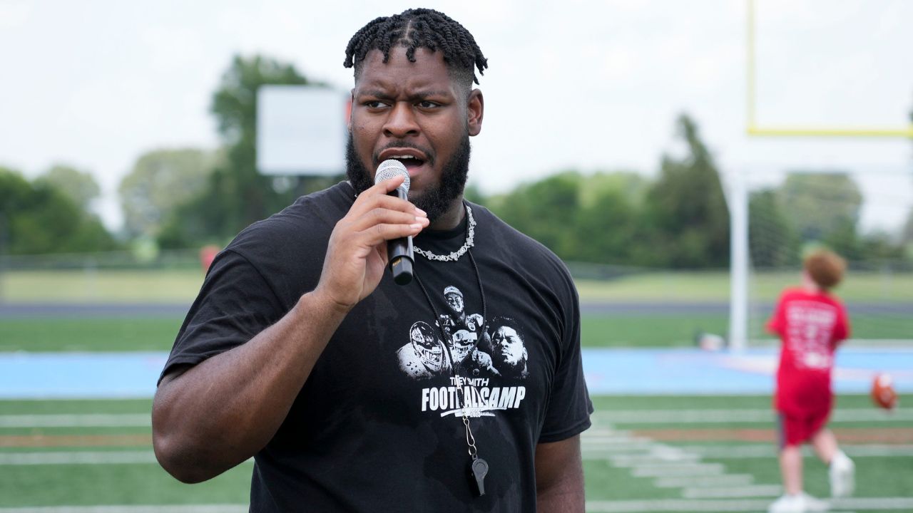 Trey Smith during Trey Smith's football camp hosted at his alma mater University School of Jackson in Jackson, Tenn., on Saturday, June. 21, 2025