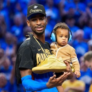 Oklahoma City Thunder guard Shai Gilgeous-Alexander (2) after winning game seven of the 2025 NBA Finals against the Indiana Pacers at Paycom Center.