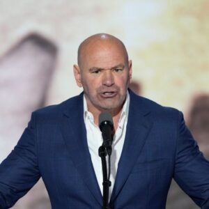 Dana White, CEO of Ultimate Fighting Championship introduces Republican presidential nominee Donald J. Trump during the final day of the Republican National Convention.
