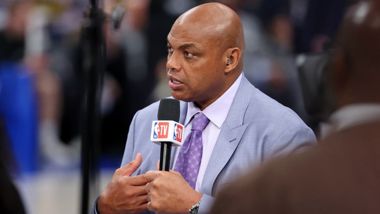 NBA TV analyst Charles Barkley talks on set before game three of the 2024 NBA Finals between the Boston Celtics and the Dallas Mavericks at American Airlines Center