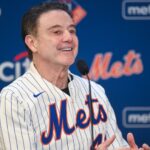 Apr 9, 2025; New York City, New York, USA; St. Johnís mens basketball head coach Rick Pitino speaks at a press conference before a pregame ceremony honoring the team at a game between the New York Mets and the Miami Marlins at Citi Field.