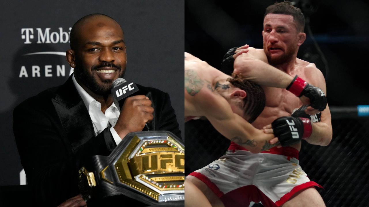 Jon Jones (L) and Merab Dvalishvili (R)