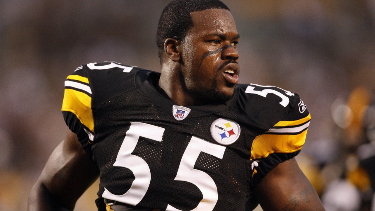 Pittsburgh Steelers linebacker (55) Joey Porter yells prior to the kickoff against Minnesota Vikings at Heinz Field.
