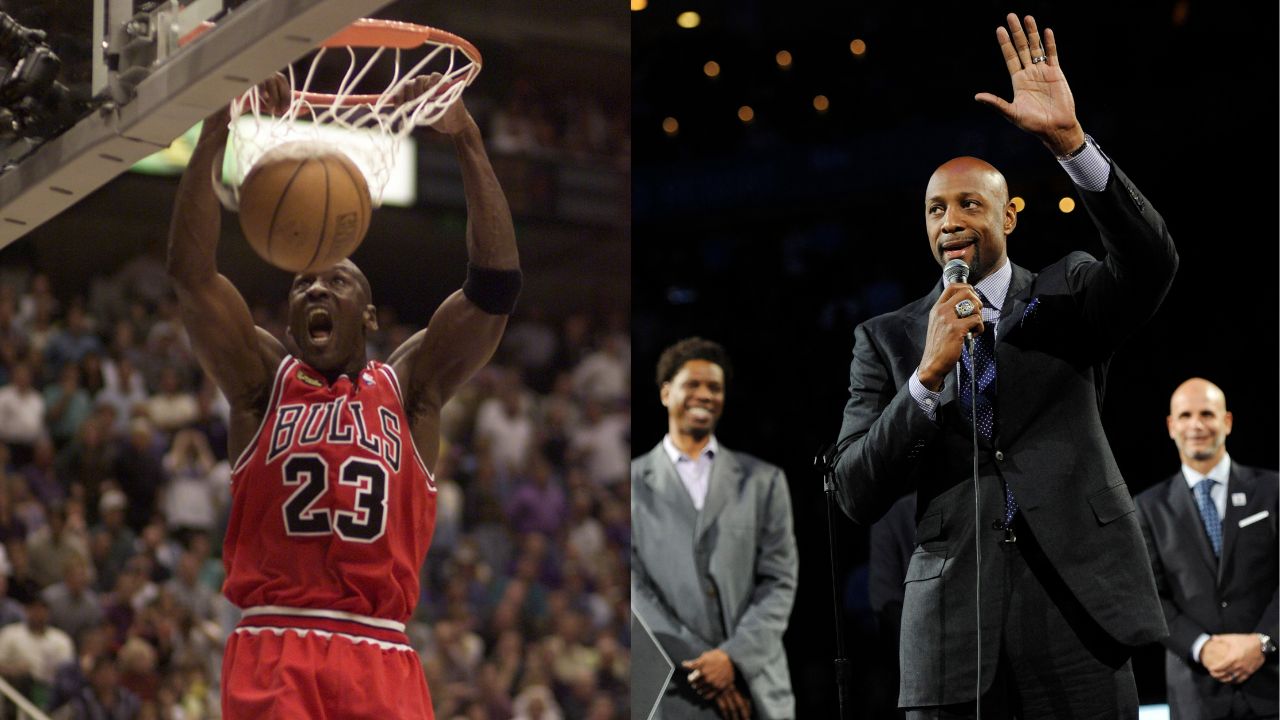 Michael Jordan (L), Alonzo Mourning (R)