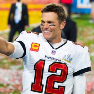 Tampa Bay Buccaneers quarterback Tom Brady (12) celebrates after beating the Kansas City Chiefs in Super Bowl LV at Raymond James Stadium.