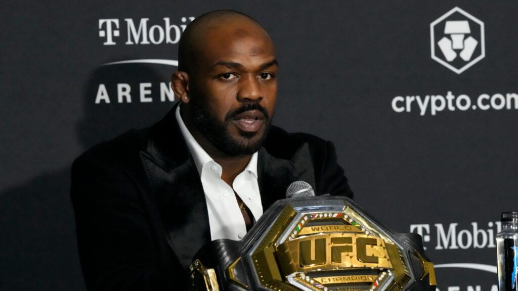 Jon Jones meets with the media following his win over Cyril Gane at T-Mobile Arena for UFC 285 -Jones vs Gane : Event