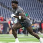 Miami Dolphins wide receiver Tyreek Hill (10) warms up before the game against the Houston Texans at NRG Stadium.