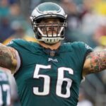 Sep 23, 2018; Philadelphia, PA, USA; Philadelphia Eagles defensive end Chris Long (56) reacts to a defensive stop against the Indianapolis Colts during the third quarter at Lincoln Financial Field.