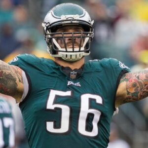 Sep 23, 2018; Philadelphia, PA, USA; Philadelphia Eagles defensive end Chris Long (56) reacts to a defensive stop against the Indianapolis Colts during the third quarter at Lincoln Financial Field.
