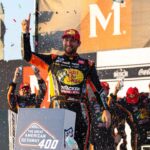 NASCAR Cup Series Driver Chase Briscoe celebrates winning the Great American Getaway 400 at Pocono Raceway on June 22, 2025.