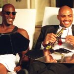 NBA superstars Michael Jordan (left) and Charles Barkley during the filming of a Nike shoe commercial at the Arizona Biltmore.