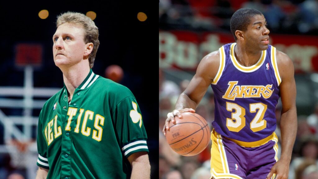 Larry Bird (L) and Magic Johnson (R)
