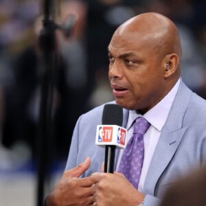NBA TV analyst Charles Barkley talks on set before game three of the 2024 NBA Finals between the Boston Celtics and the Dallas Mavericks at American Airlines Center