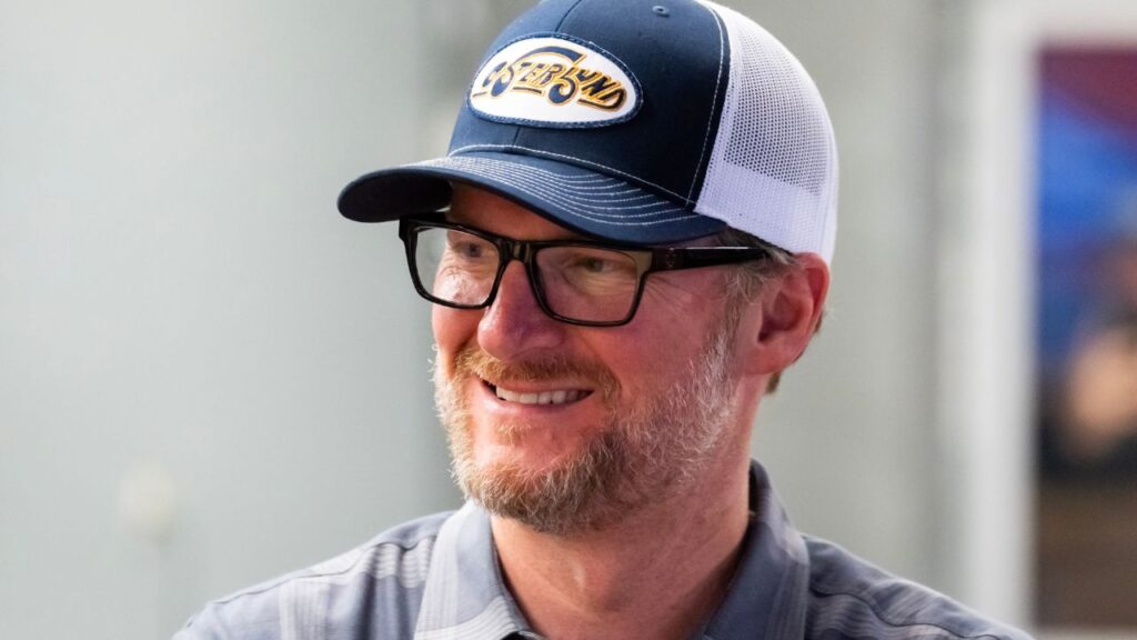 NASCAR Cup Series team owner Dale Earnhardt Jr during practice for the Daytona 500 at Daytona International Speedway.