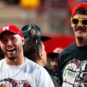 Bussin’ With The Boys’ Will Compton and Taylor Lewan stand on the sideline during the third quarter between the Nebraska Cornhuskers and the Colorado Buffaloes at Memorial Stadium.