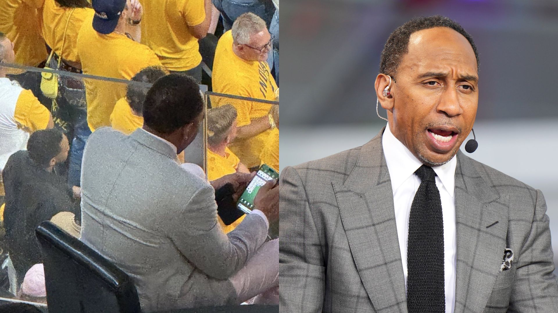 Stephen A. Smith playing Solitaire (L) and Stephen A. Smith (R)