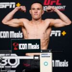 Kai Kara-France steps on the scale for the official weigh-ins at UFC Apex for UFC Fight Night - Vegas 74- Kara-France vs Albazi