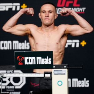 Kai Kara-France steps on the scale for the official weigh-ins at UFC Apex for UFC Fight Night - Vegas 74- Kara-France vs Albazi