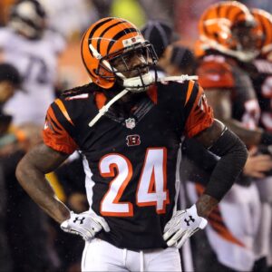 Cincinnati Bengals cornerback Adam Jones (24) reacts during the fourth quarter against the Pittsburgh Steelers in the AFC Wild Card playoff football game at Paul Brown Stadium.