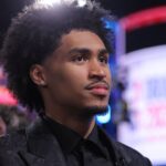 Jun 25, 2025; Brooklyn, NY, USA; Dylan Harper before the 2025 NBA Draft at Barclays Center.