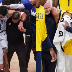 Jayson Tatum (L) and Tyrese Haliburton (R)