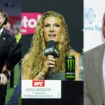Khabib Nurmagomedov (L), Kayla Harrison (M) and Daniel Cormier (R)