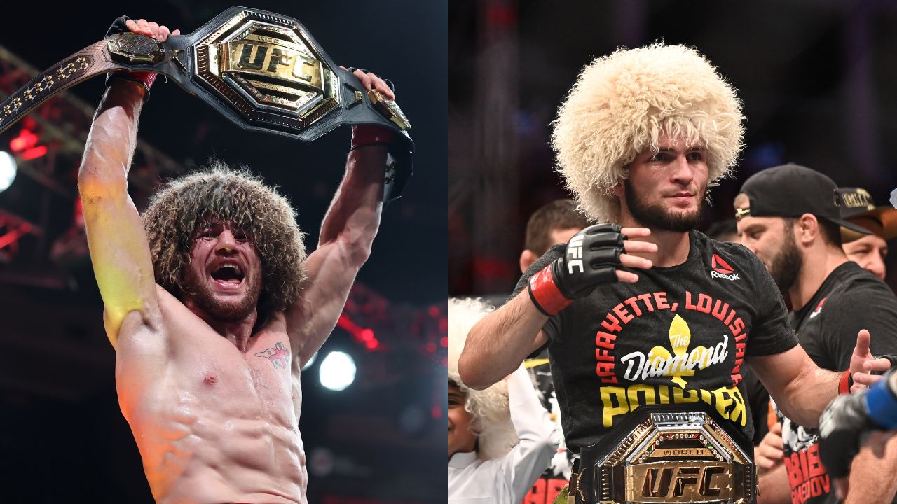 Merab Dvalishvili (L), Khabib Nurmagomedov (R)