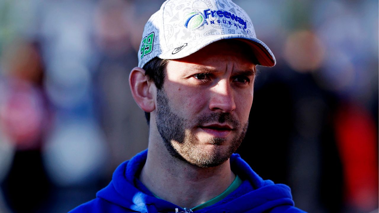 NASCAR Cup Series driver Daniel Suarez (99) walks the track before practice for the Clash at Bowman Gray at Bowman Gray Stadium.