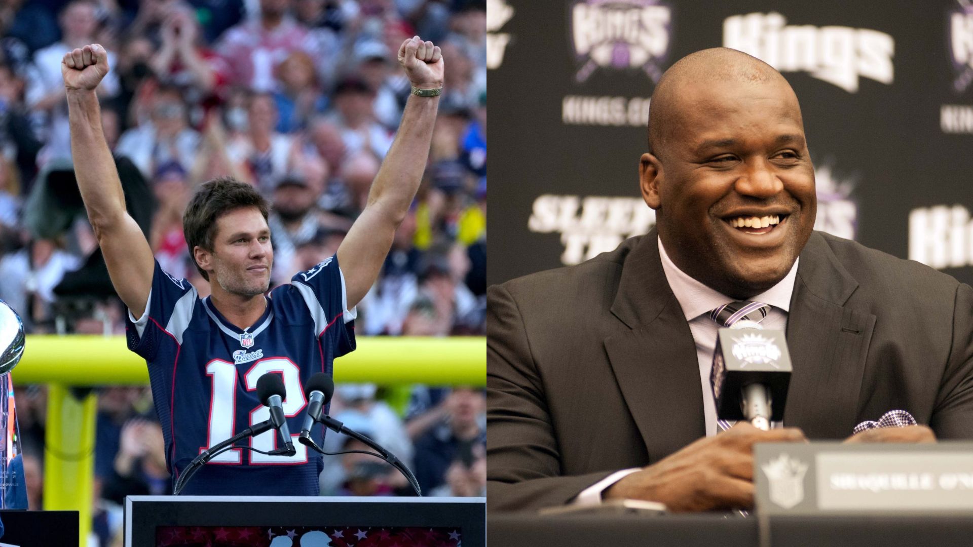 Tom Brady (L) and Shaquille O'Neal (R)