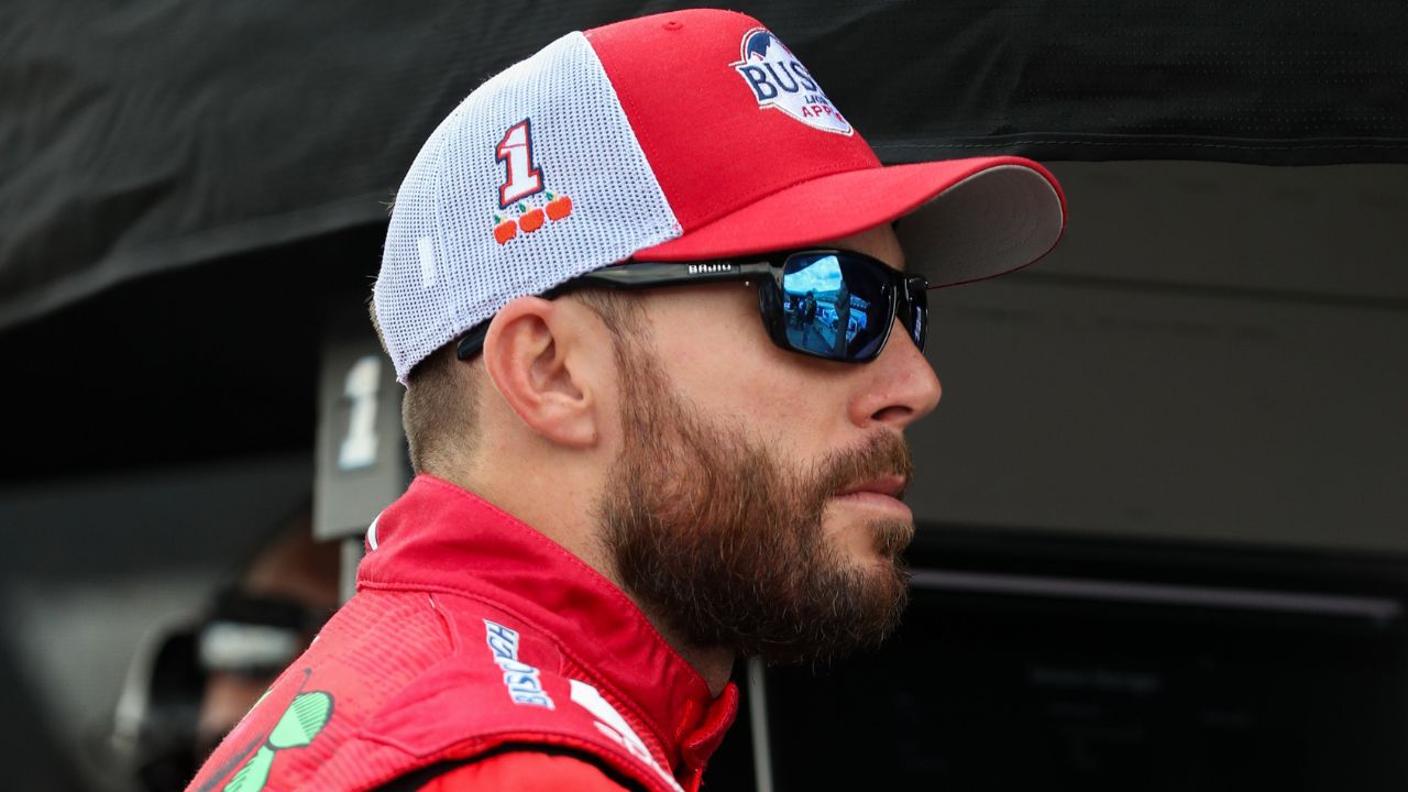 NASCAR Cup Series driver Ross Chastain looks on from behind the pit wall during practice and qualifying for The Great American Getaway 400 at Pocono Raceway.