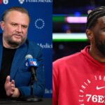 Daryl Morey (L), Joel Embiid (R)