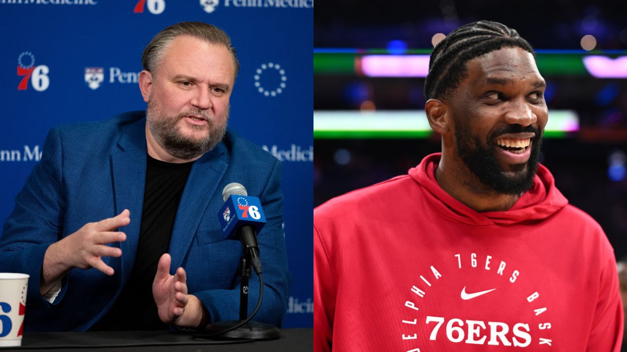 Daryl Morey (L), Joel Embiid (R)