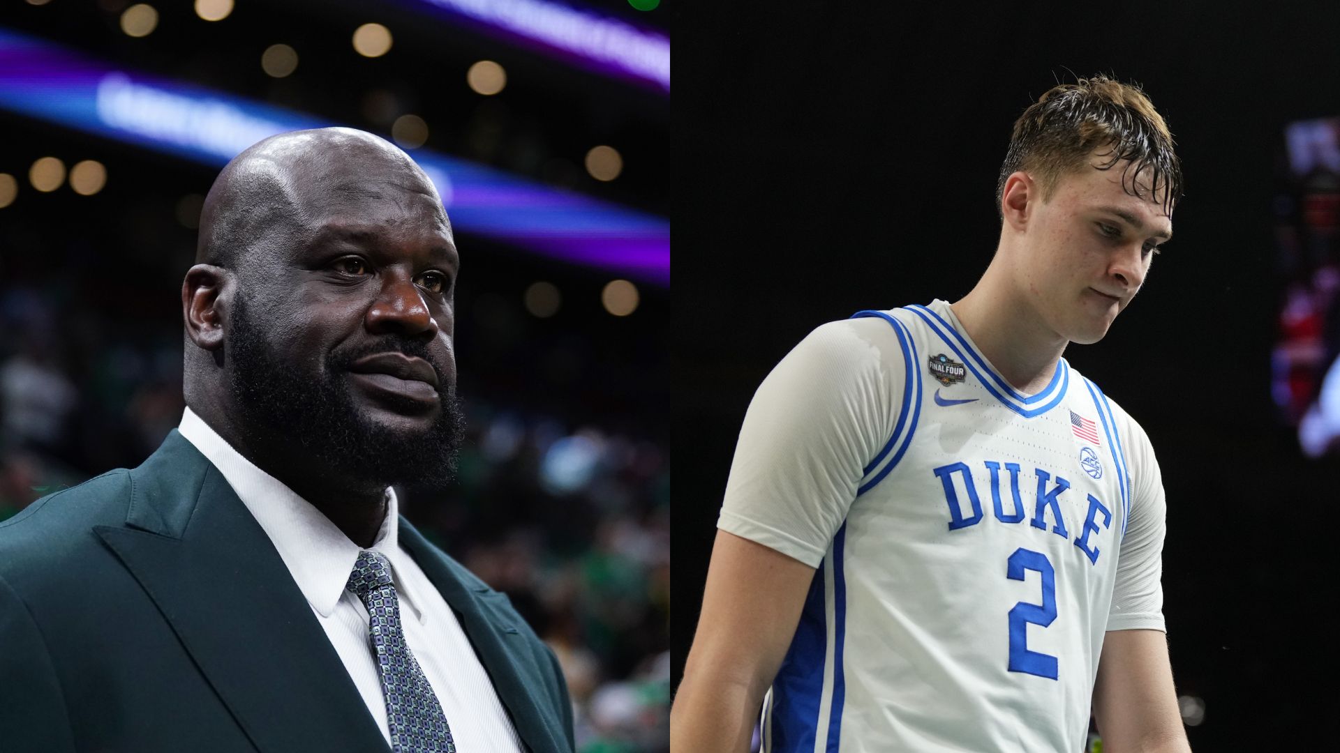 Shaquille O'Neal (L) and Cooper Flagg (R)