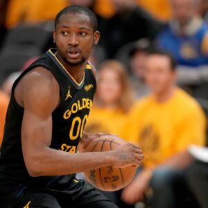 Golden State Warriors forward Jonathan Kuminga (00) holds onto the ball against the Minnesota Timberwolves in the fourth quarter during game four of the second round for the 2025 NBA Playoffs at Chase Center.
