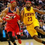 Cleveland Cavaliers forward LeBron James (23) dribbles the ball as Washington Wizards forward Paul Pierce (34) defends in the third quarter at Verizon Center. The Wizards won 91-78.
