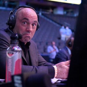 Announcer Joe Rogan reacts during UFC 249