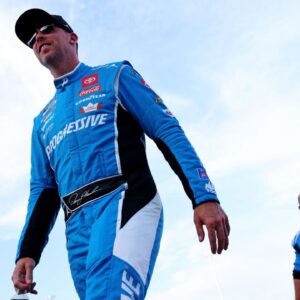 NASCAR Cup Series driver Denny Hamlin (11) is introduced before the NASCAR All-Star Open at North Wilkesboro Speedway.