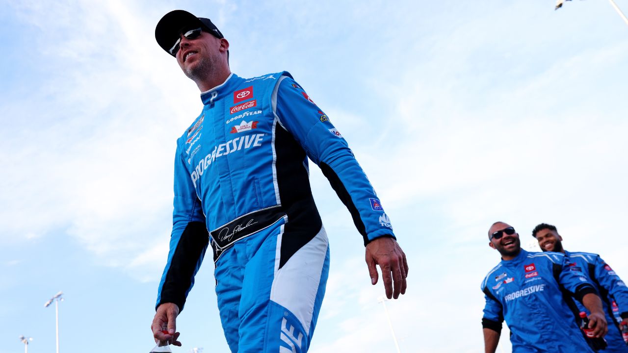 NASCAR Cup Series driver Denny Hamlin (11) is introduced before the NASCAR All-Star Open at North Wilkesboro Speedway.